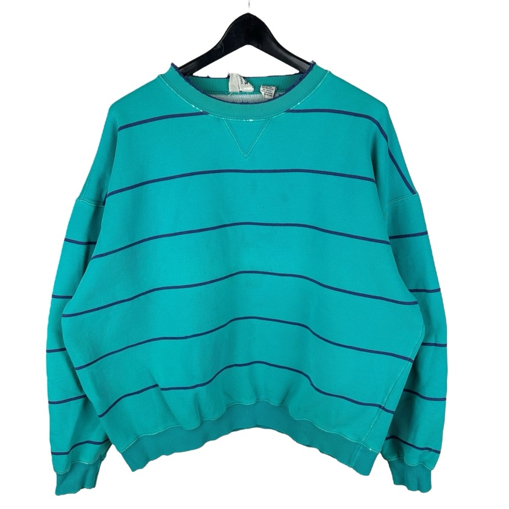 Vintage 90s Authentic Knitwear Van Heusen Striped Teal Sweatshirt Size XL